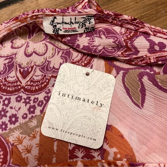 Free People Weekend In Montauk Tank Top Large Smocked Crop Tie Strap NWT Pink - Picture 8 of 13